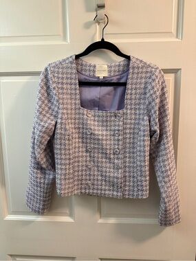 Favorite Daughter Lavender & White Houndstooth Tweed Cropped Blazer